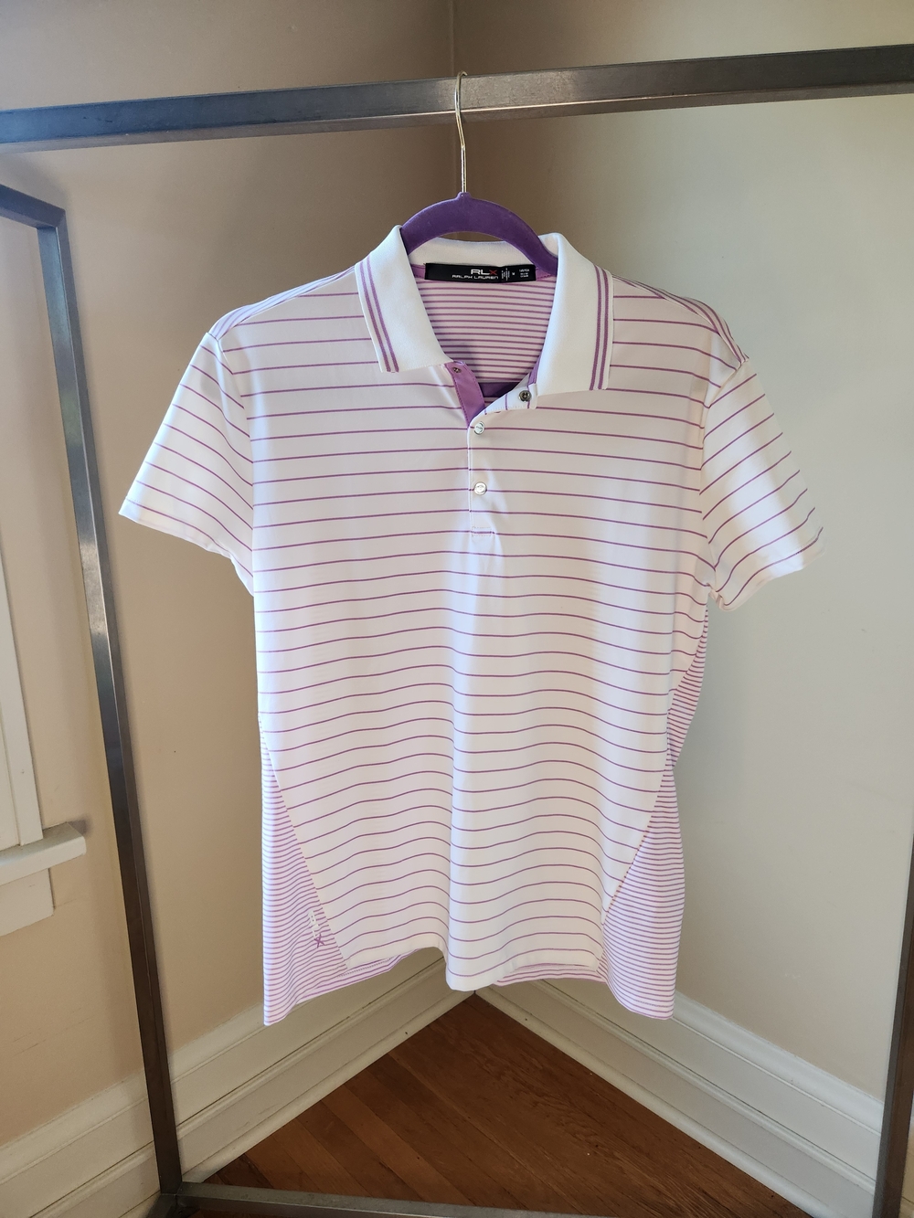 RLX Ralph Lauren White Polo with Light Purple Stripes
